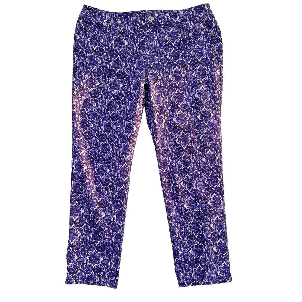 Chico's - Women's 12/L Jeans Ankle Length Purple White Mosaic Print Abstract